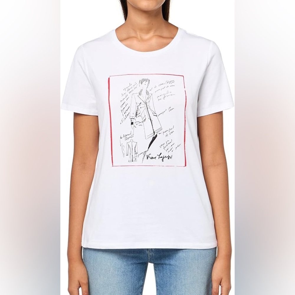 Karl Lagerfeld Fashion Sketch Girl Logo Sparkle Embellished Cotton T-Shirt S